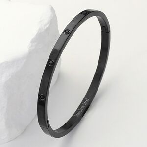 Black Stainless Steel Metal Crystal Rhinestone Bangle Evening Bracelet Casual